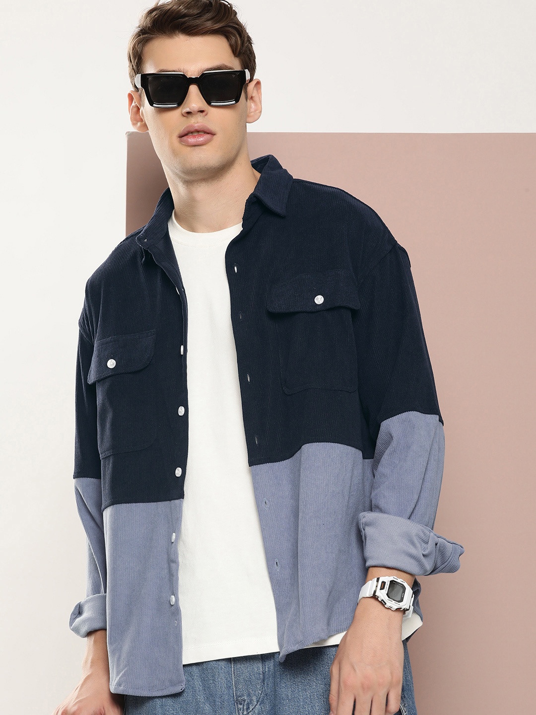 

Harvard Men Relaxed Colourblocked Casual Shirt, Navy blue