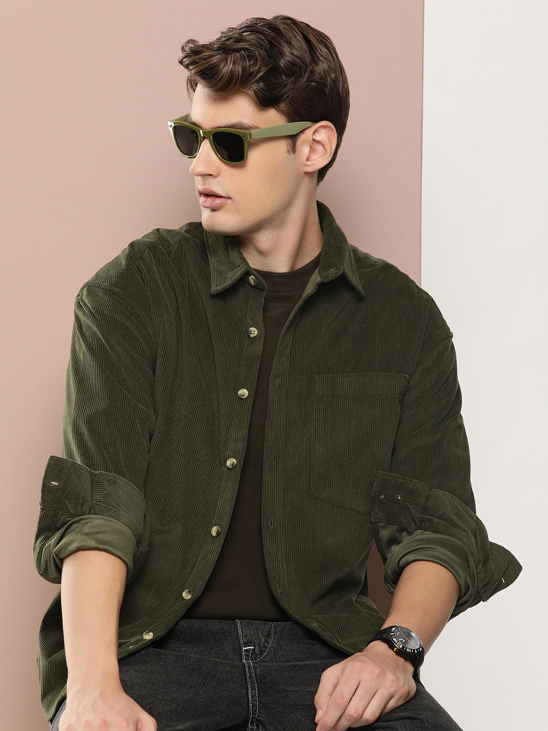 

Harvard Men Relaxed Solid Casual Shirt, Olive