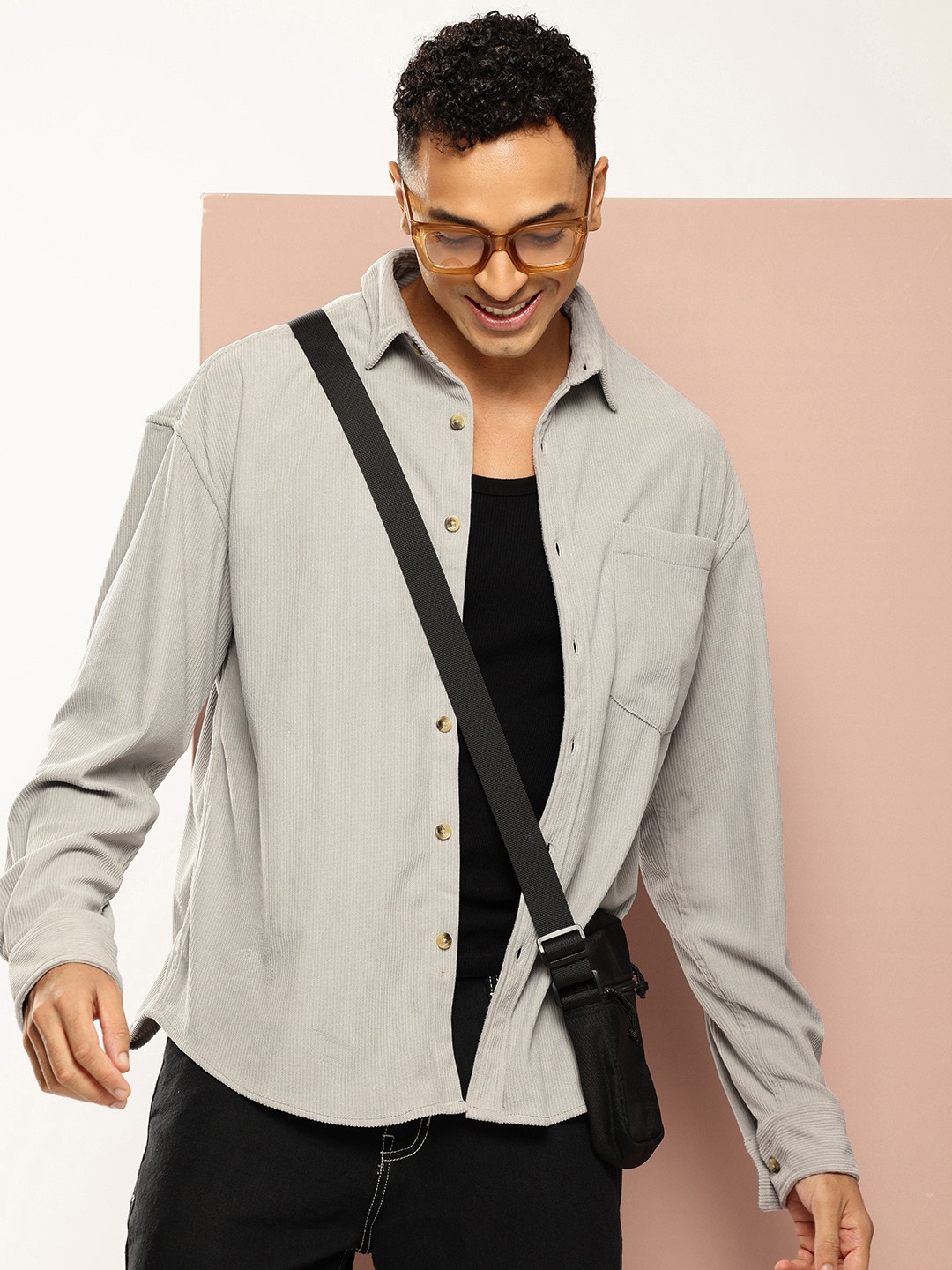 

Harvard Men Relaxed Corduroy Pure Cotton Casual Shirt, Grey
