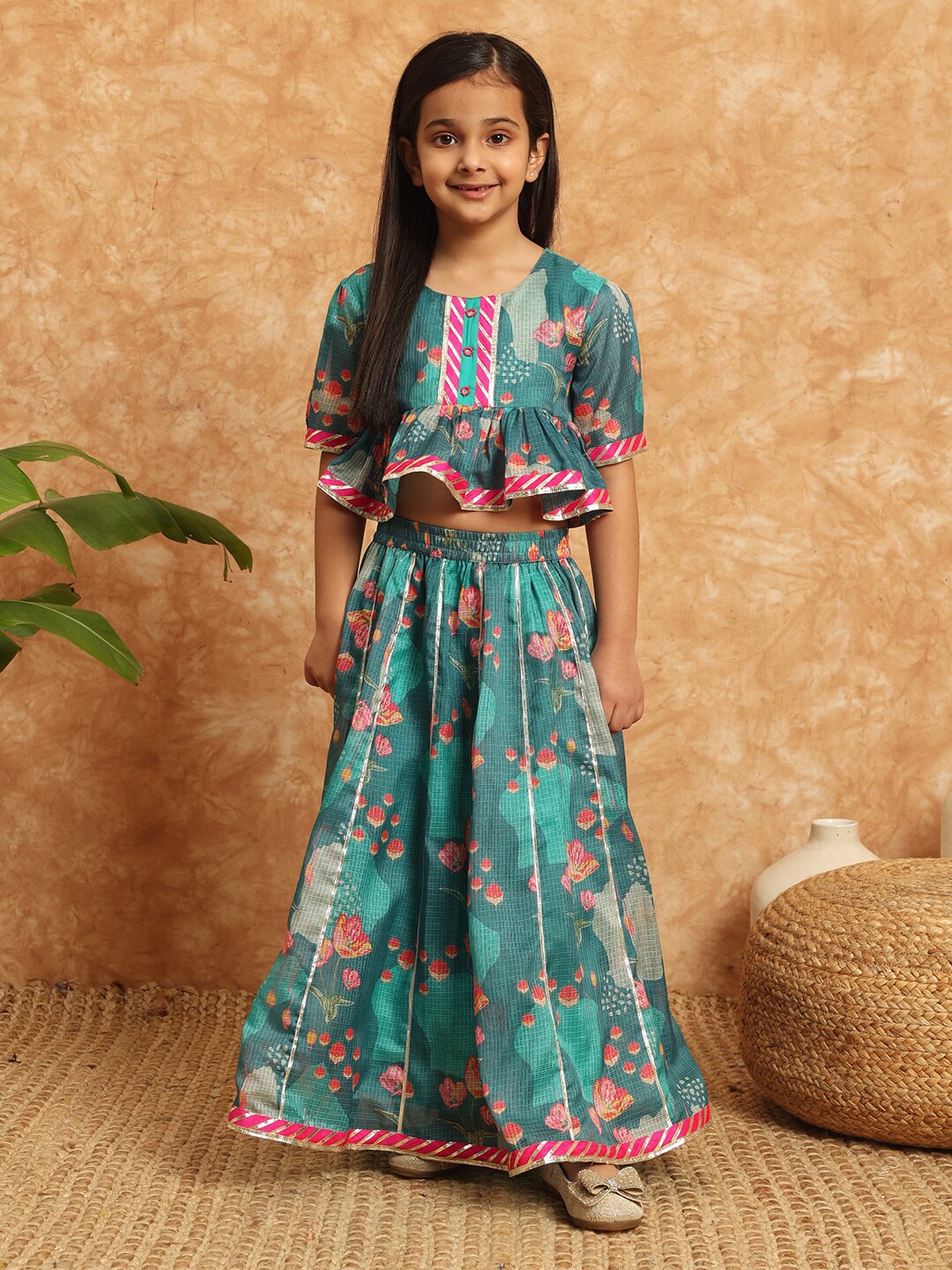Readiprint Girls Printed Ready to Wear Lehenga Choli, Teal