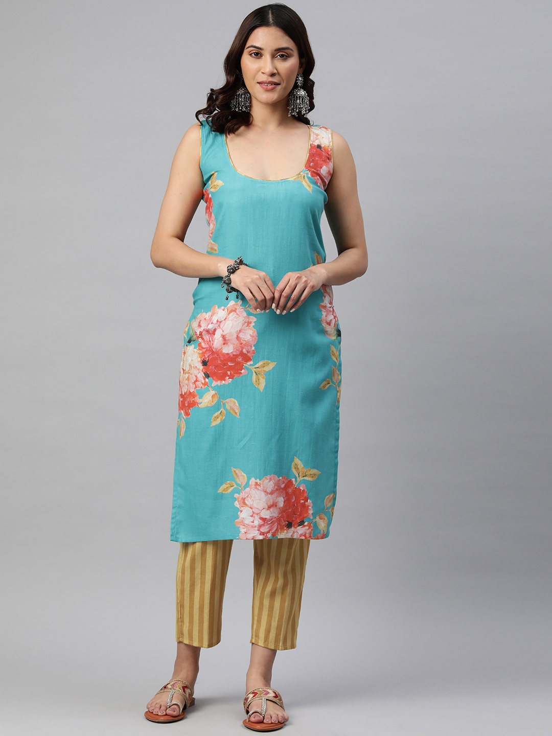 

BUTA BUTI Floral Printed Pure Cotton Kurta with Trousers, Yellow