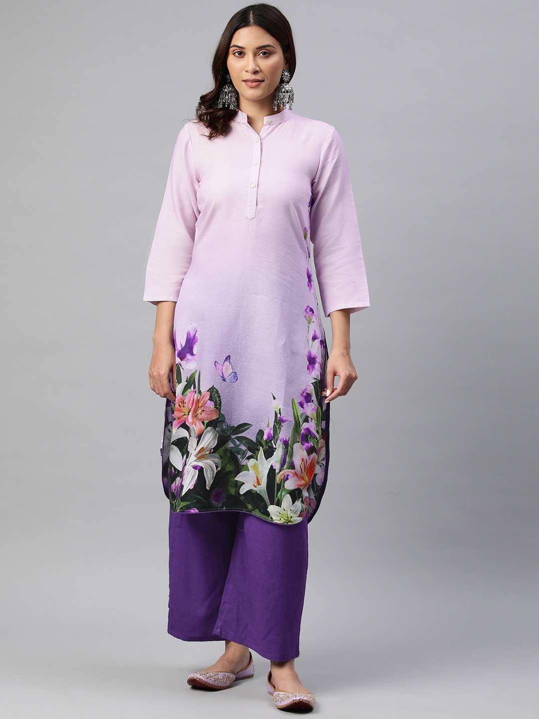 

BUTA BUTI Floral Printed Pure Cotton Kurta with Palazzos, Purple