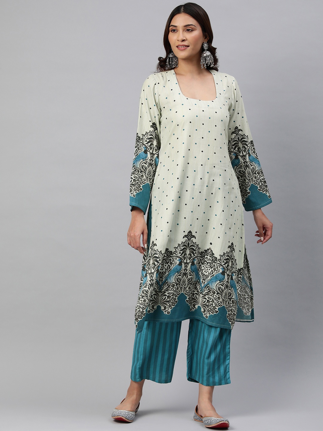 

BUTA BUTI Floral Printed Pure Cotton Kurta with Palazzos, Beige