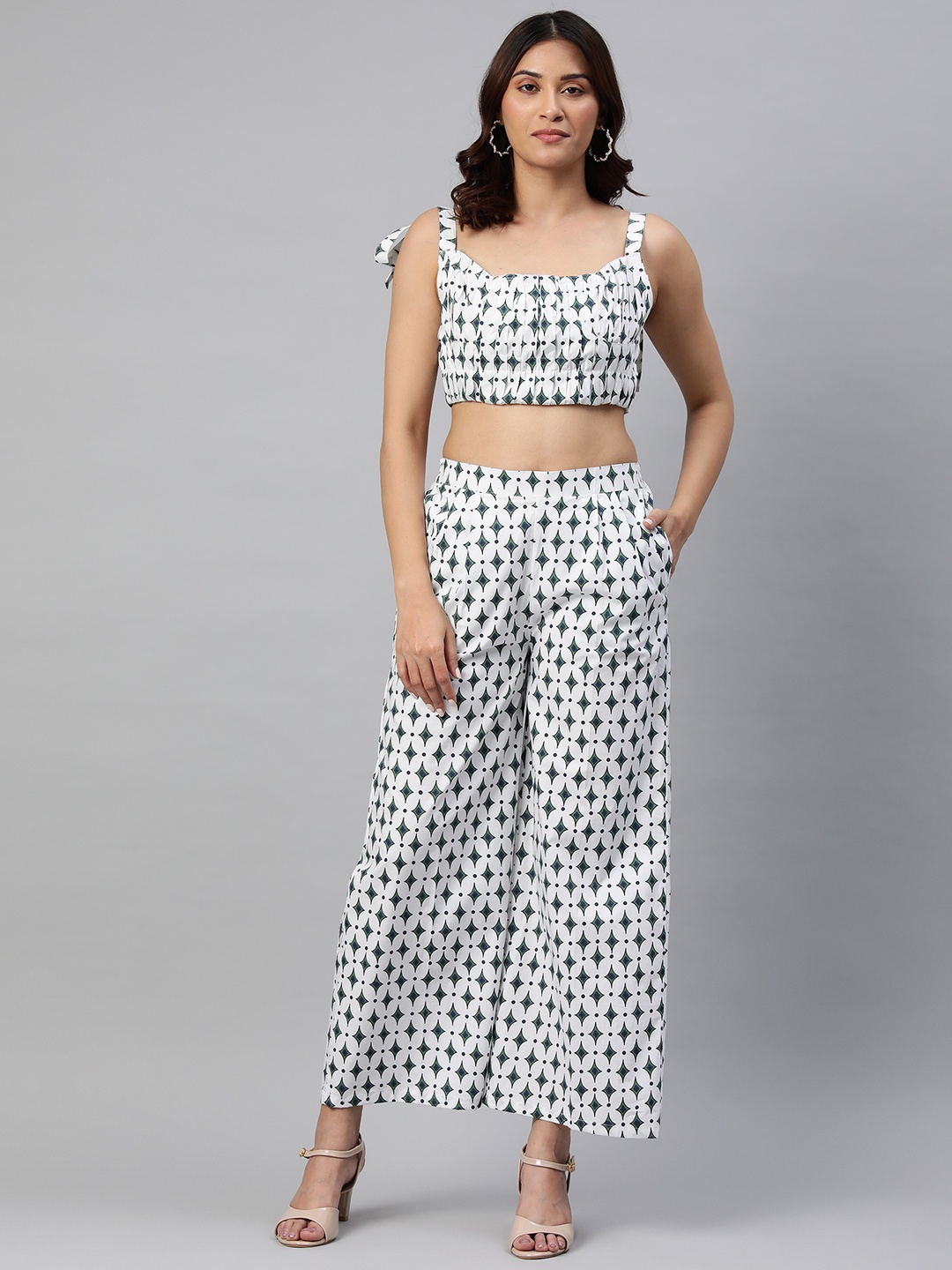 BUTA BUTI Geometric Printed Pure Cotton Co-Ords, Green
