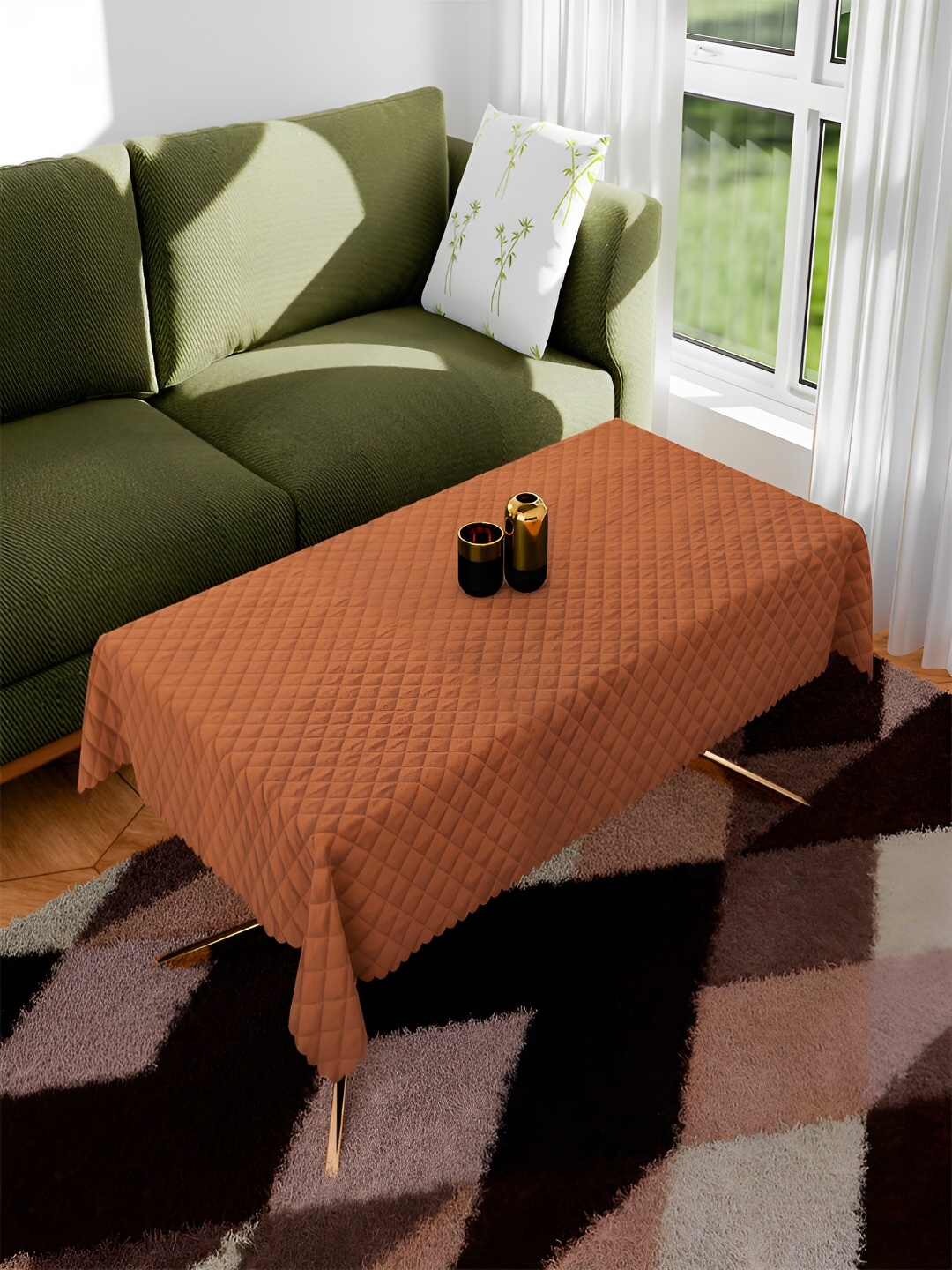 

Kuber Industries Brown Quilted Velvet Dining Table Cover