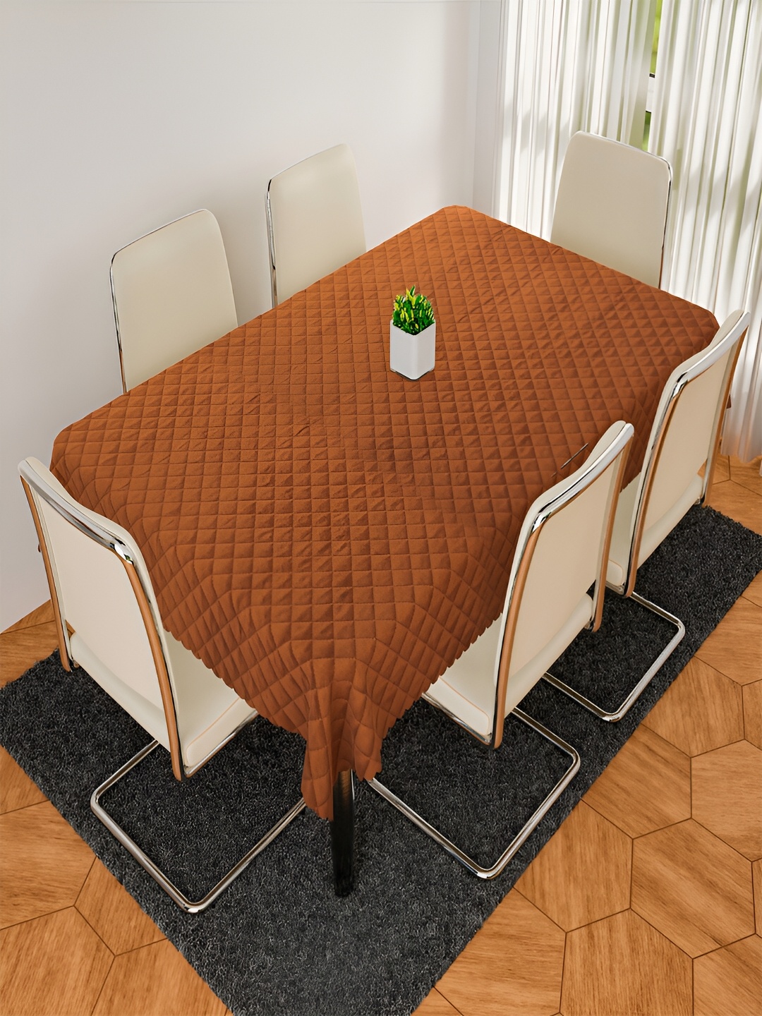 

Kuber Industries Brown Quilted Velvet Dining Table Cover