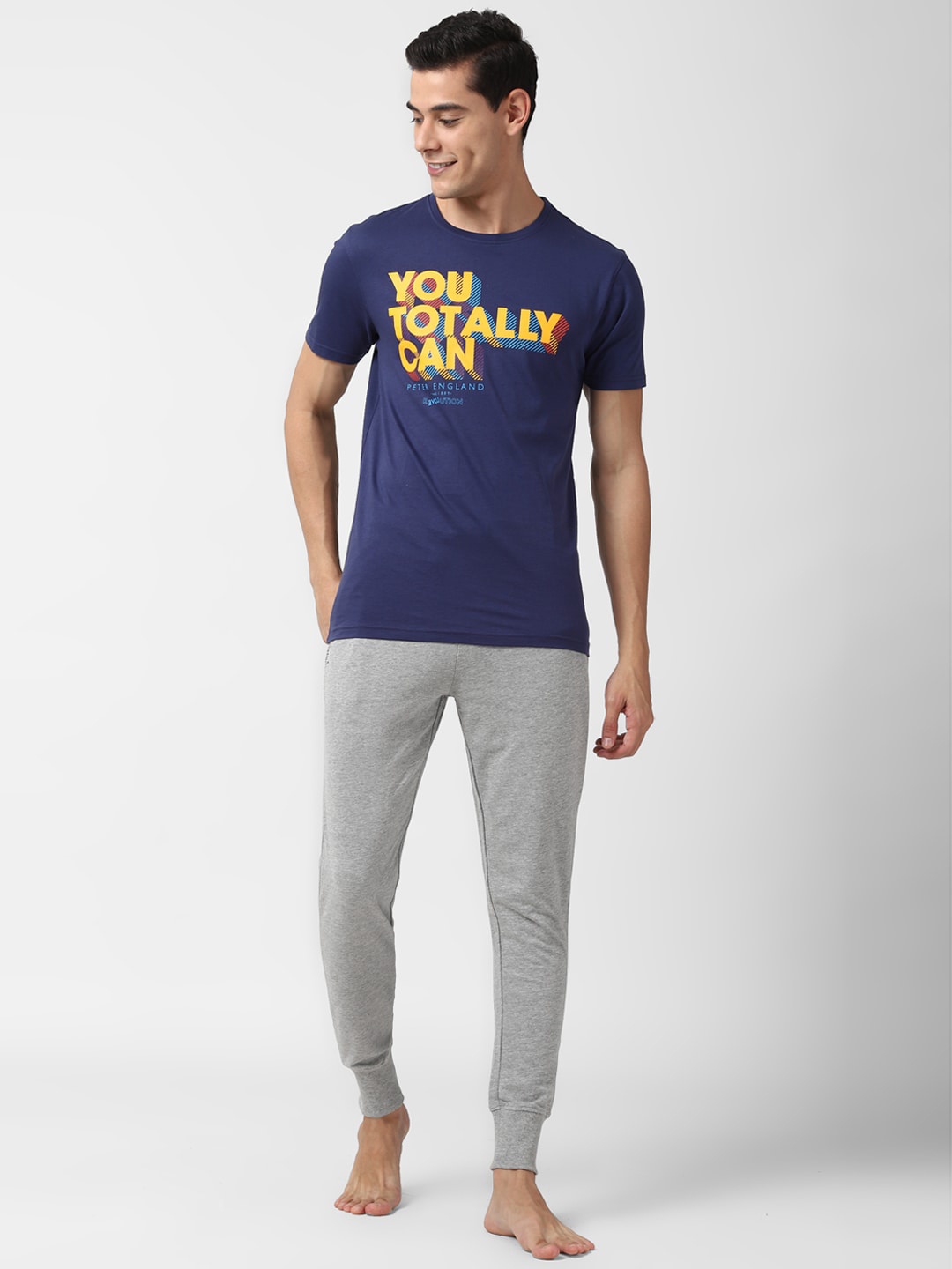 

Peter England Printed Pure Cotton T-shirt With Joggers, Navy blue