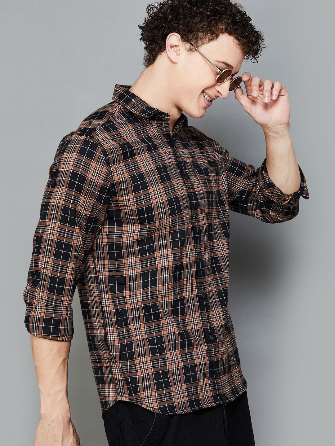 

Fame Forever by Lifestyle Men Slim Fit Tartan Checks Casual Shirt, Black