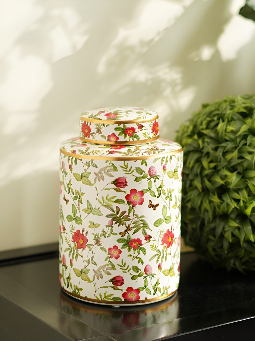 

Pure Home and Living White & Red Floral Printed Ceramic Canister