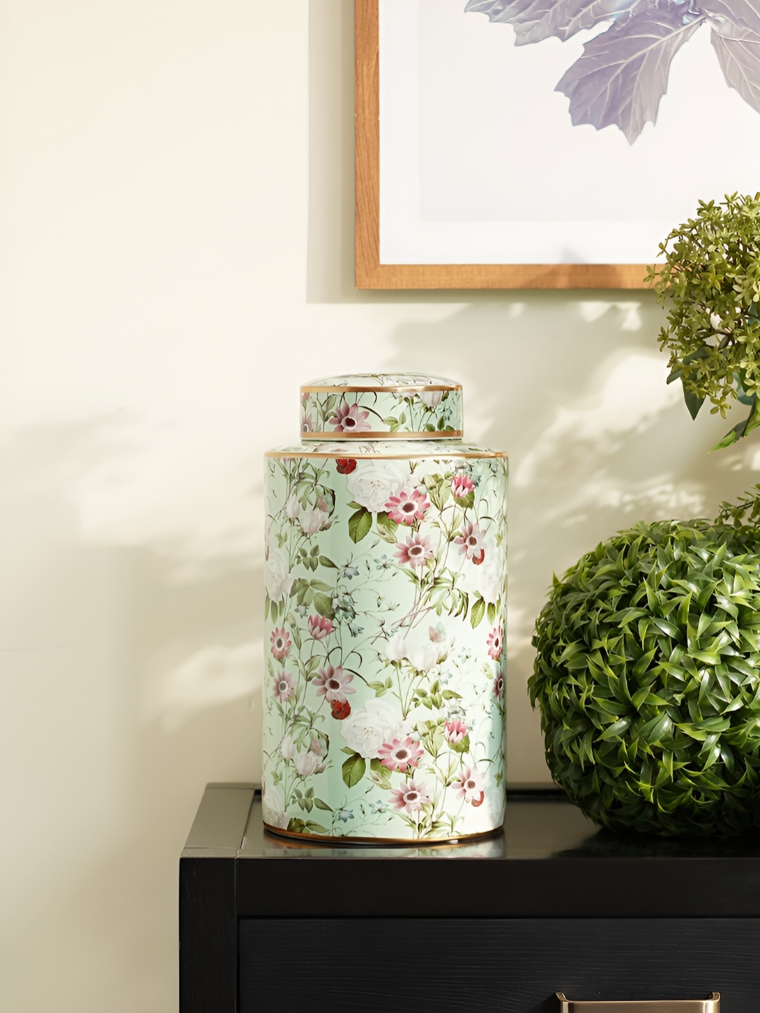 

Pure Home and Living Green & Red Floral Printed Ceramic Canister