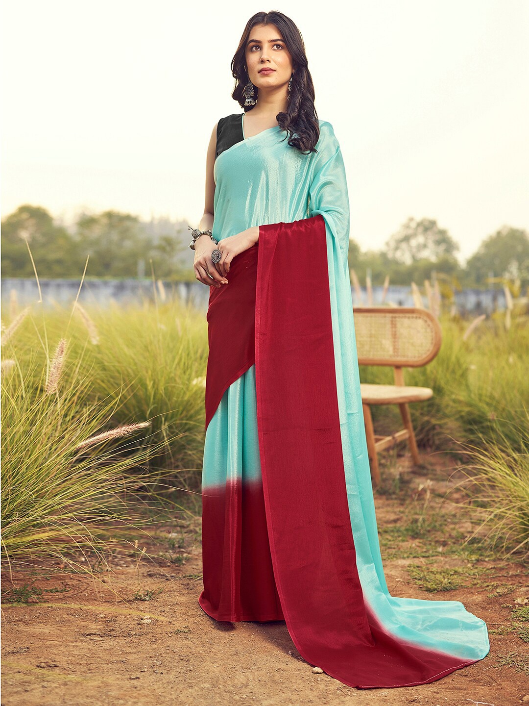 

Mitera Ombre Ready To Wear Arani Saree, Turquoise blue