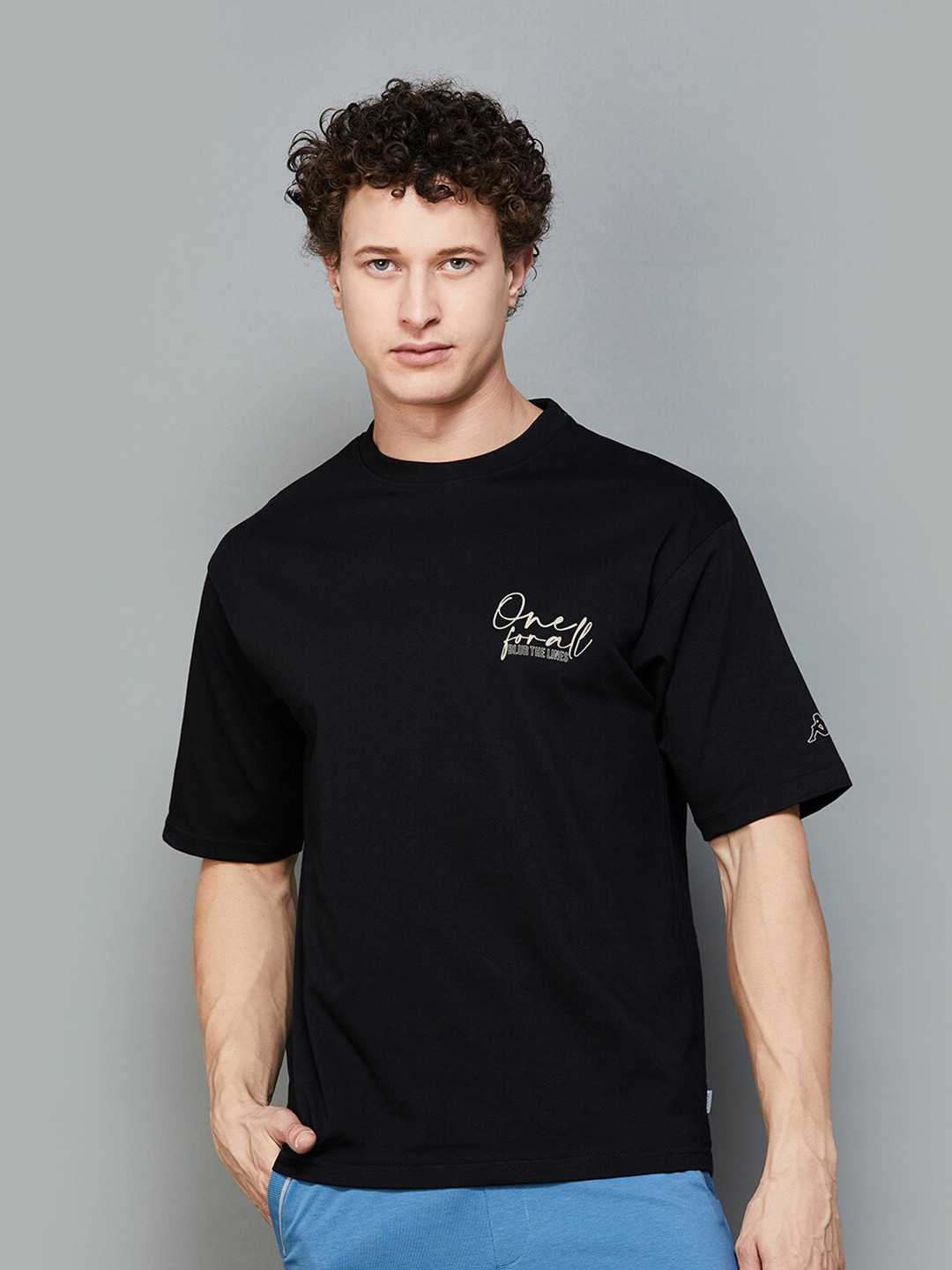 

Kappa Typography Printed Round Neck Cotton T-shirt, Black