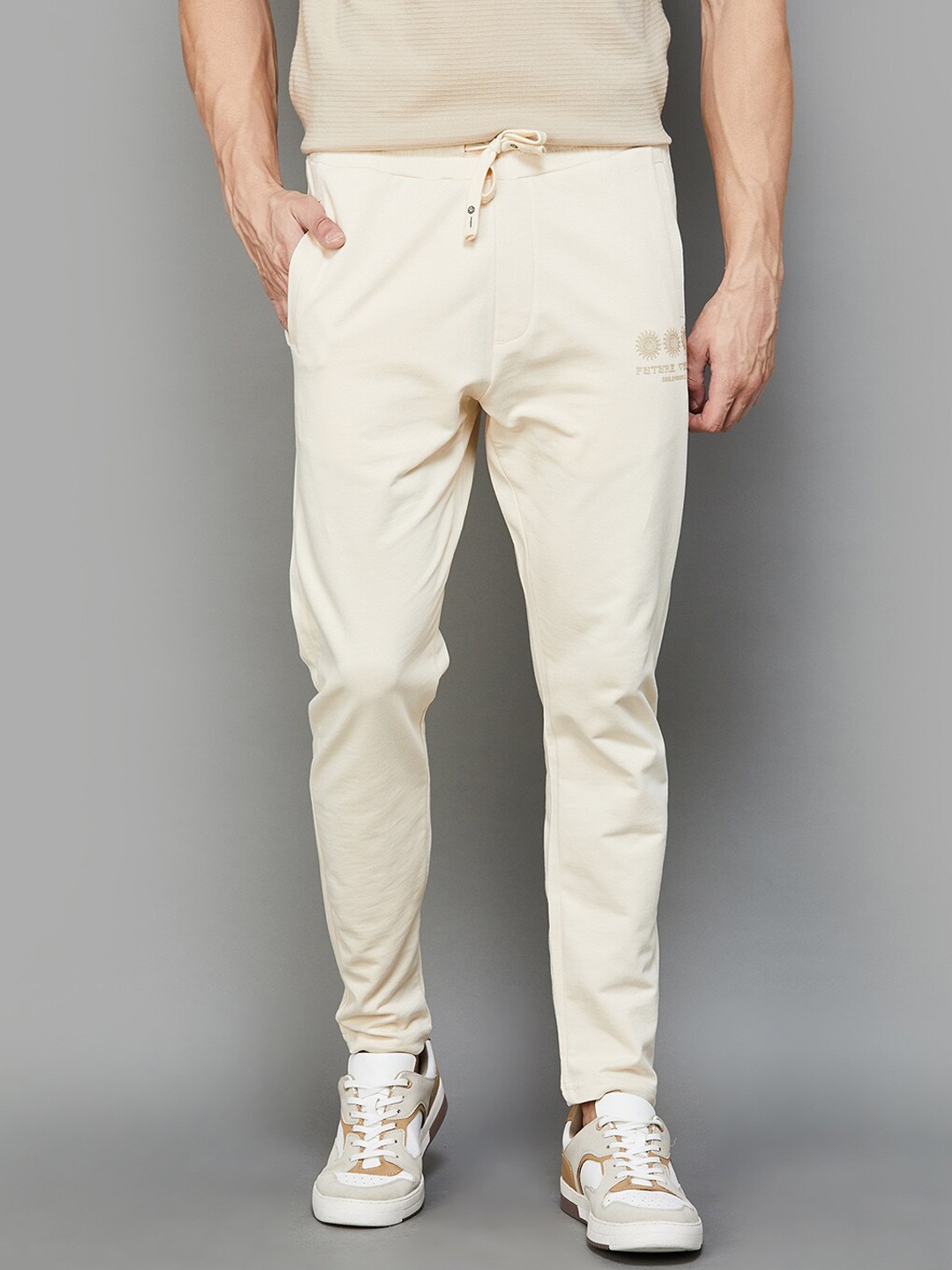 

SmileyWorld Men Mid-Rise Cotton Track Pants, Beige