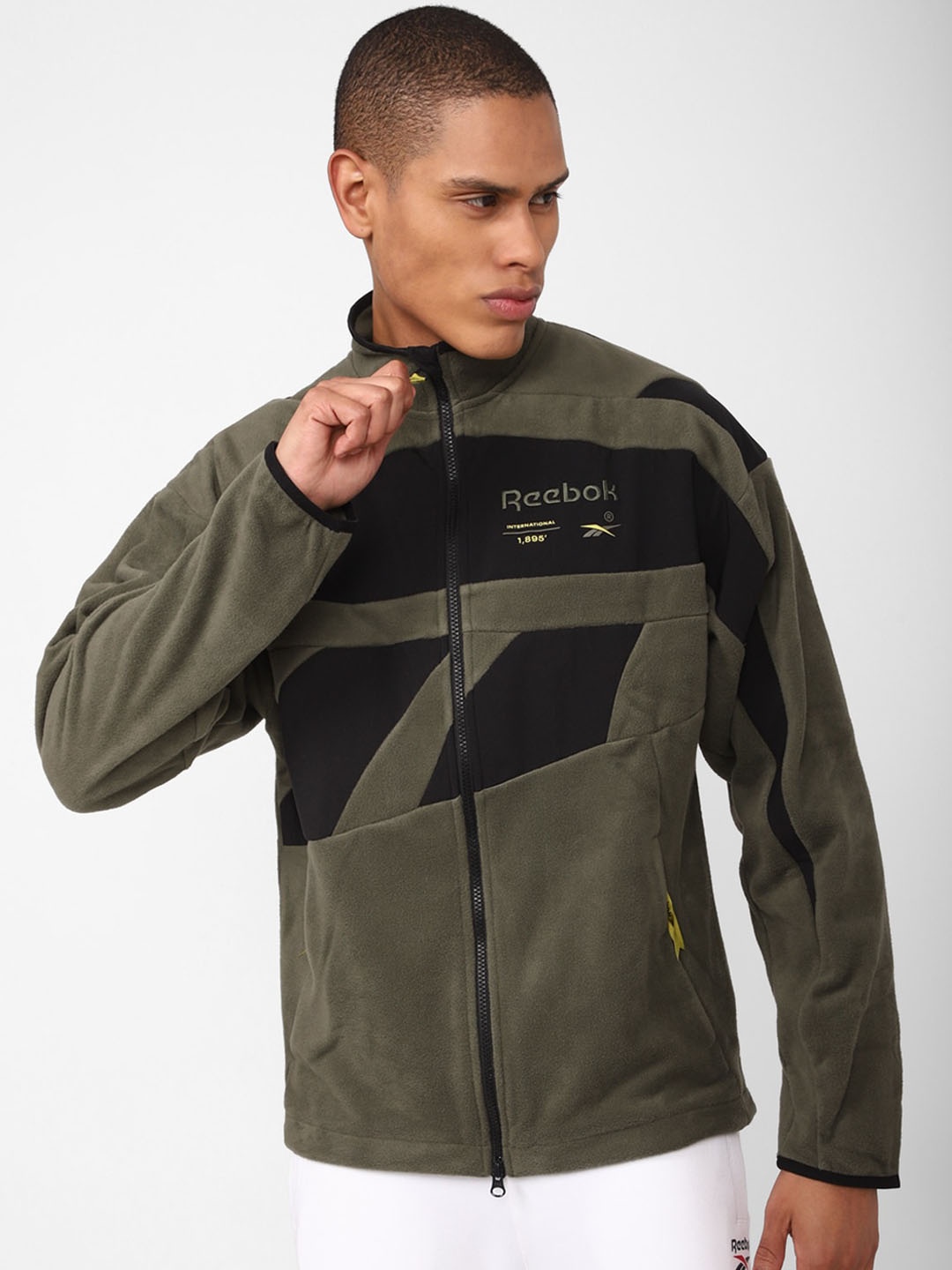 

Reebok Unisex CL Q1 Vector Colorblocked Zip-Up Jackets, Olive