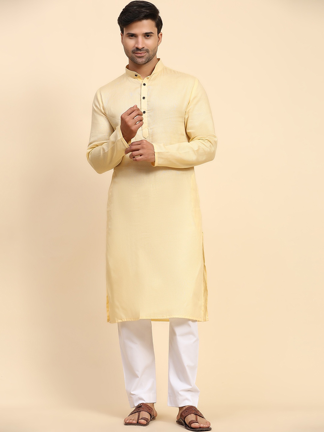 

Cult Indie Woven Design Pure Cotton Straight Kurta, Yellow