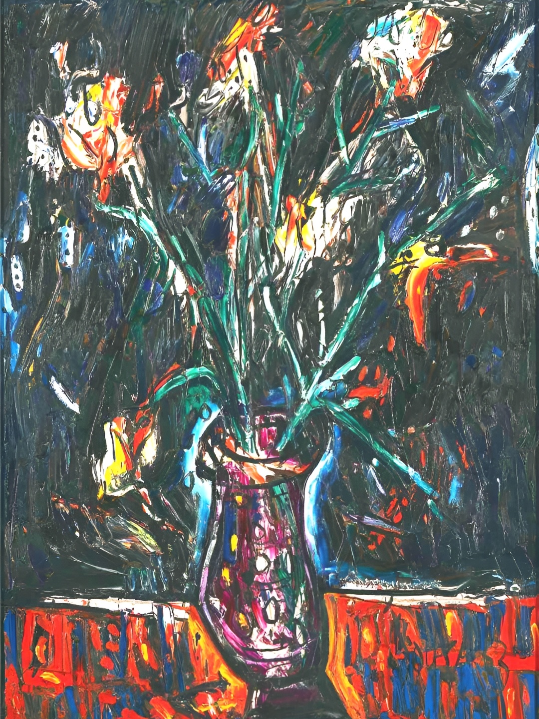 

Adventures India Blue & Red Wooden Abstract Wall Painting