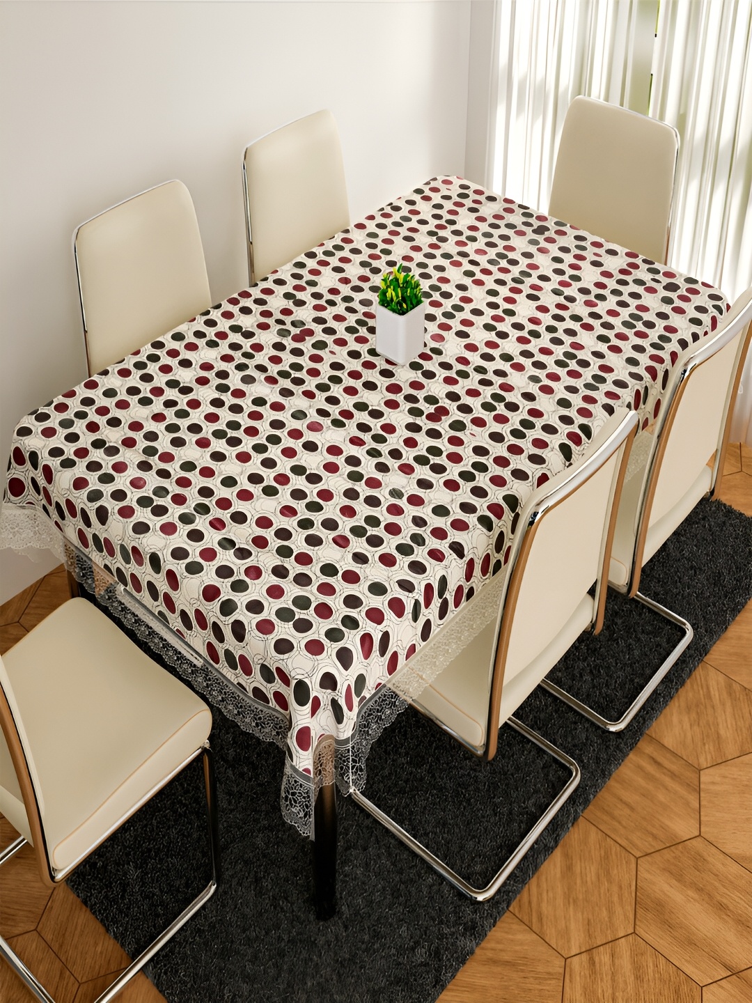 

Kuber Industries White Printed 6-Seater Table Cover