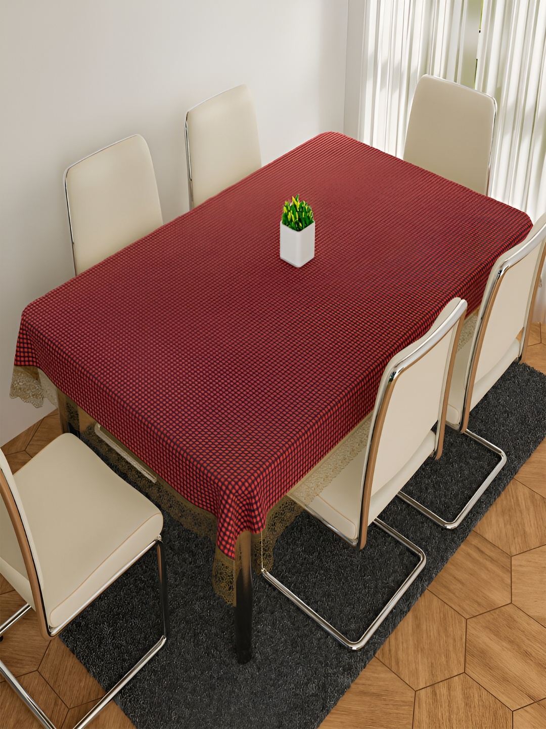 

Kuber Industries Maroon Printed 6-Seater Table Cover