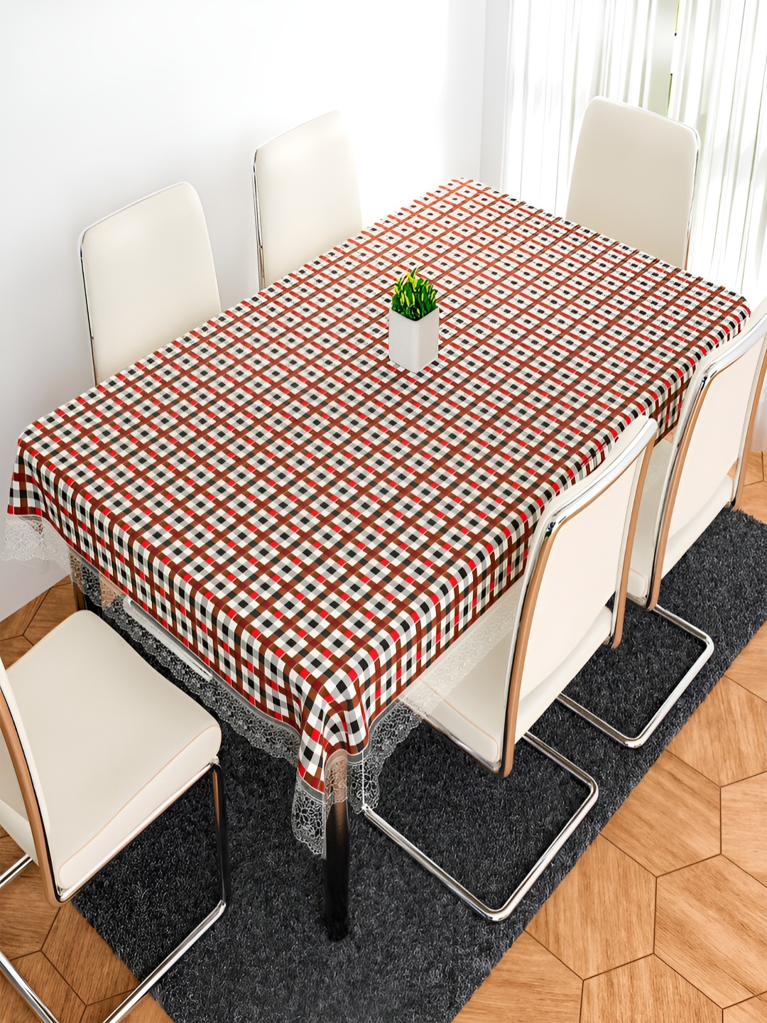 

Kuber Industries Red Geometric Printed Anti-Skid 6-Seater Table Cover