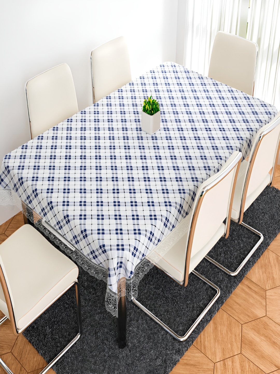 

Kuber Industries White Geometric Printed Anti-Skid 6-Seater Table Cover