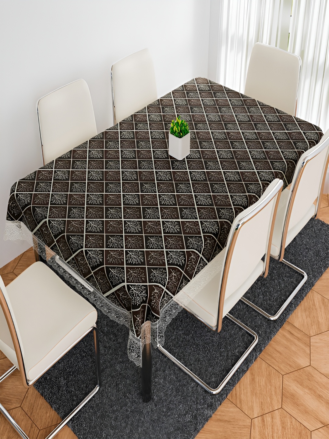 

Kuber Industries Black Printed 6-Seater Table Cover