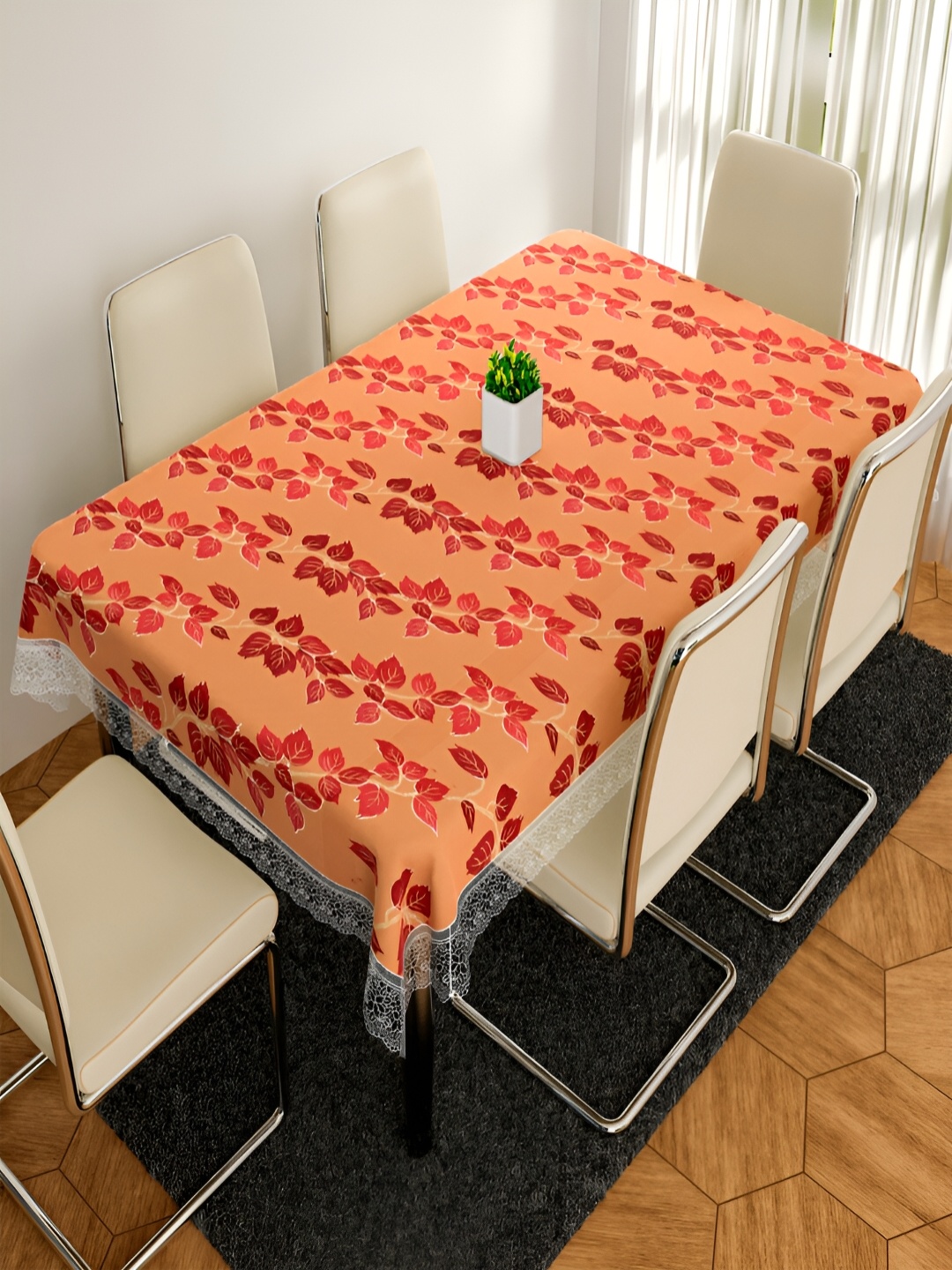 

Kuber Industries Red Floral Printed 6-Seater Table Cover