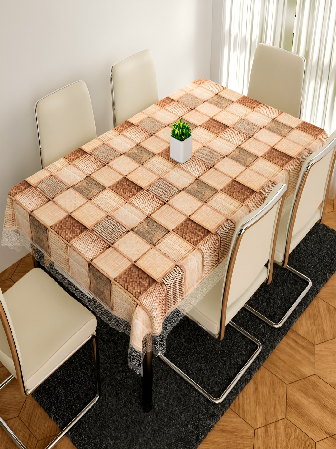 

Kuber Industries Brown & Cream Printed Anti-Skid 6-Seater Table Cover