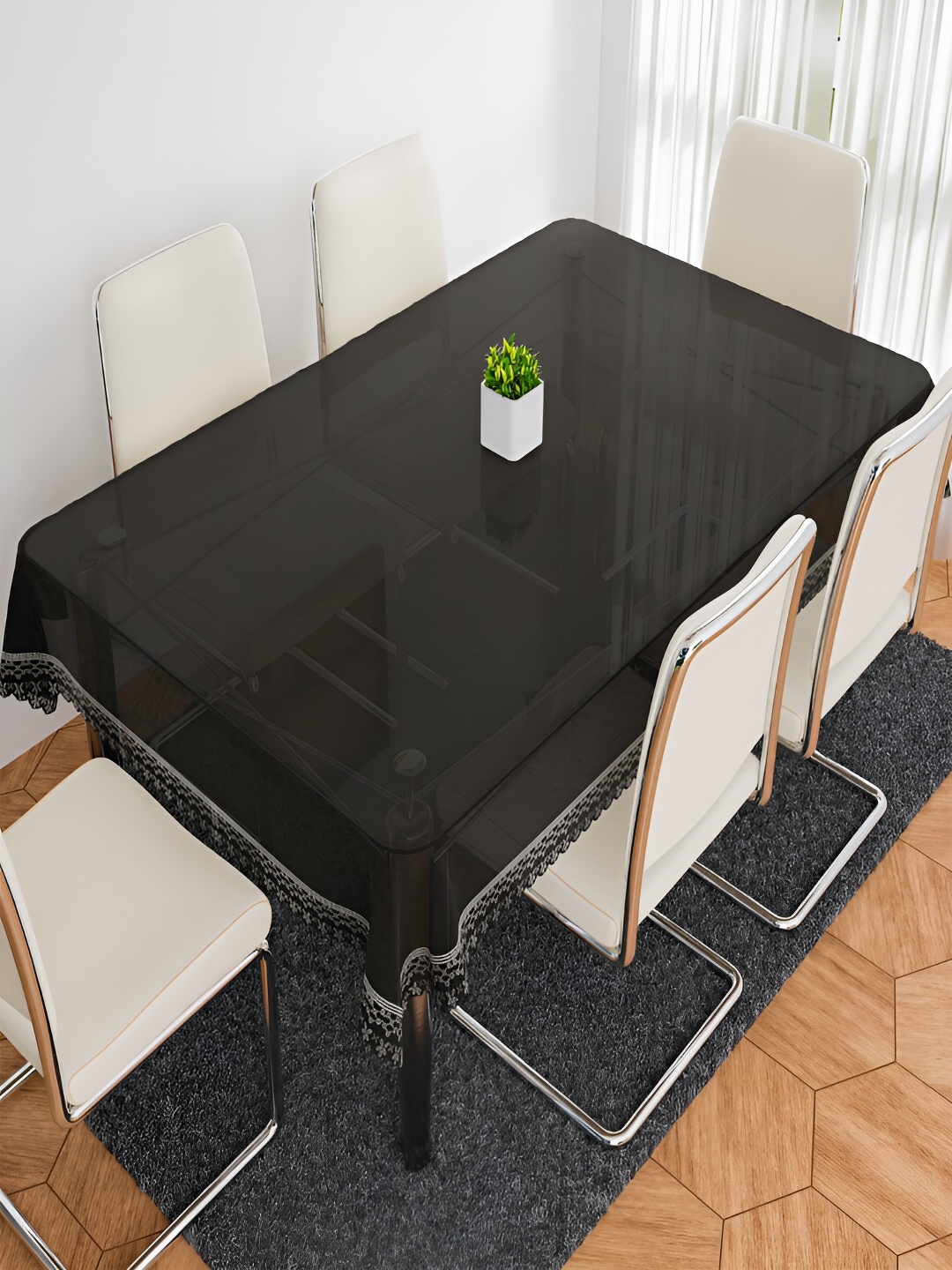 

Kuber Industries Black Anti-Skid 6-Seater Table Cover