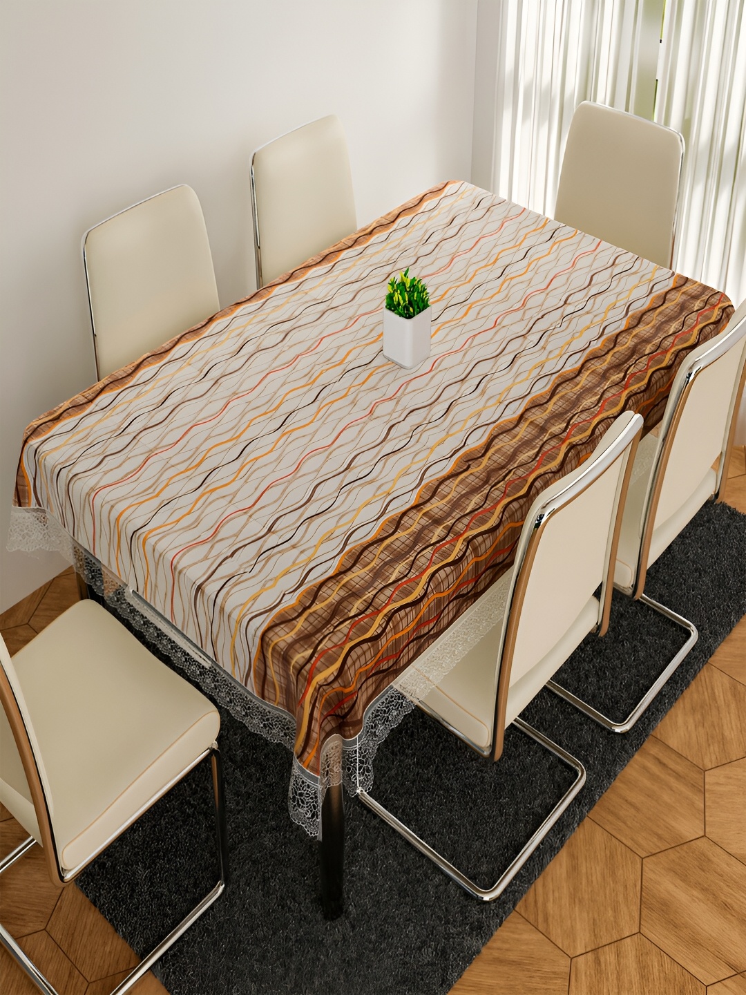 

Kuber Industries Cream & Brown Printed Anti-Skid 6-Seater Table Cover