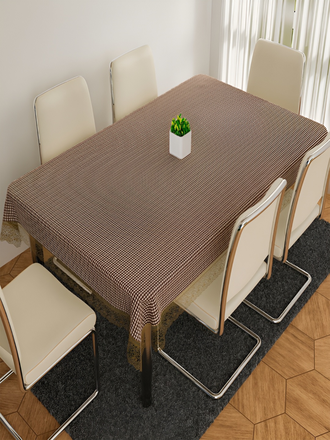 

Kuber Industries Brown Geometric Printed Anti-Skid 6-Seater Table Cover