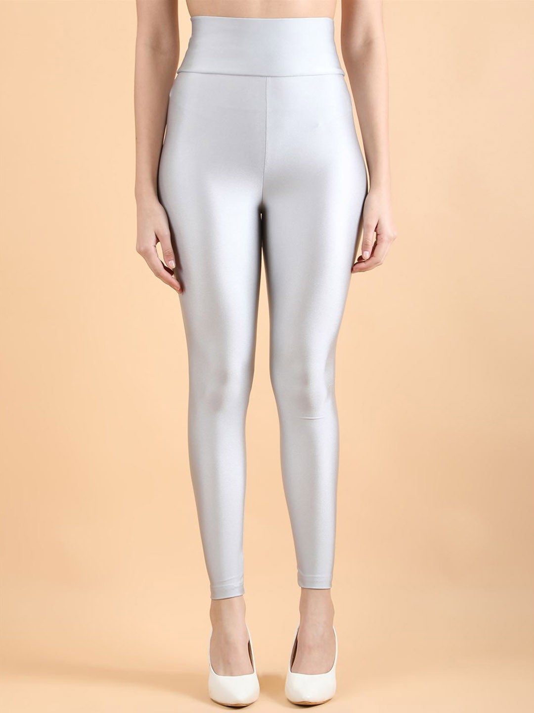 

DUNBERRY LONDON High Waist Plus Ankle Length Shimmer Leggings, Silver