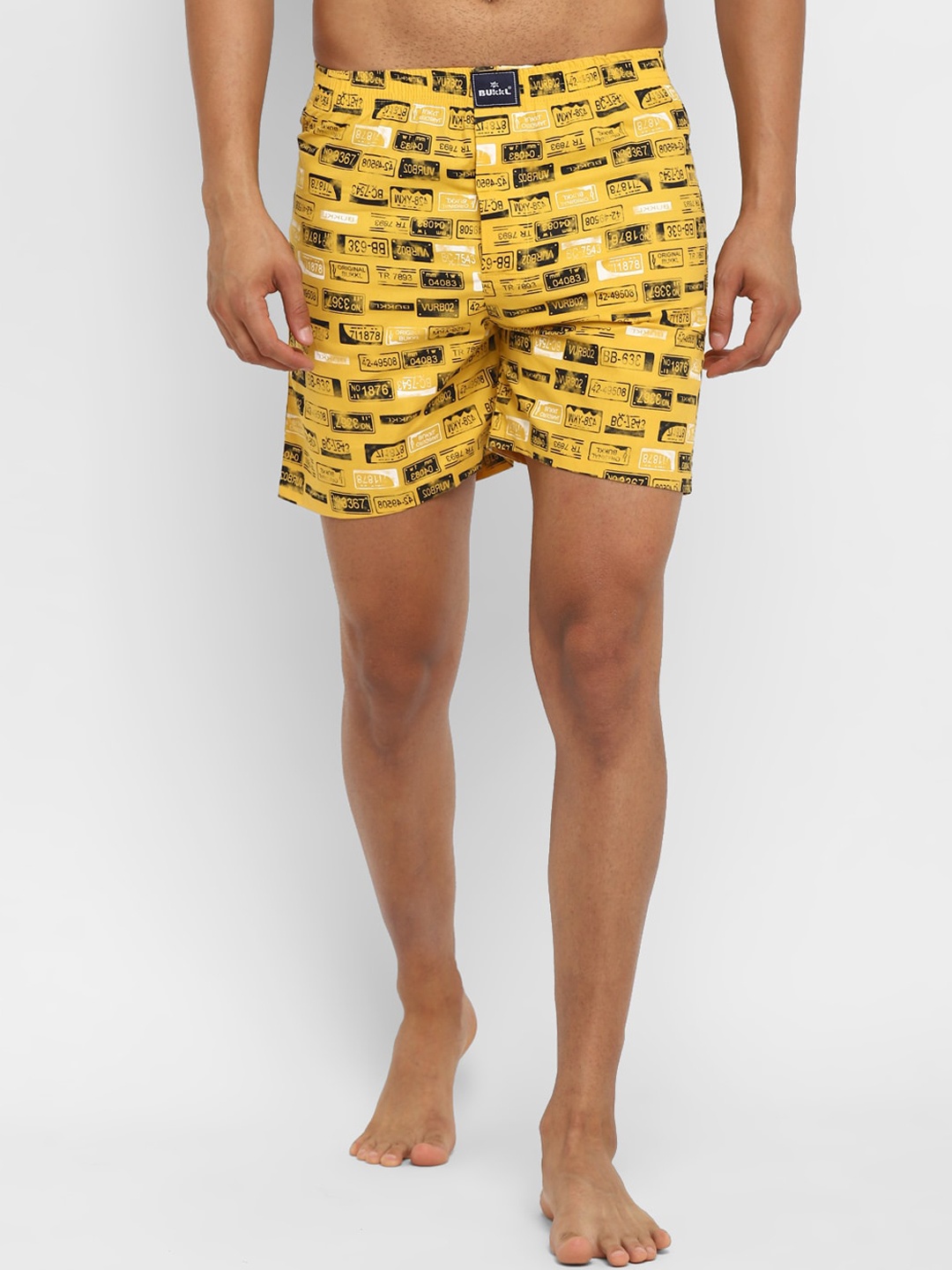 

Bukkl Printed Mid-Rise Pure Cotton Boxers LAFFER-6-Yellow