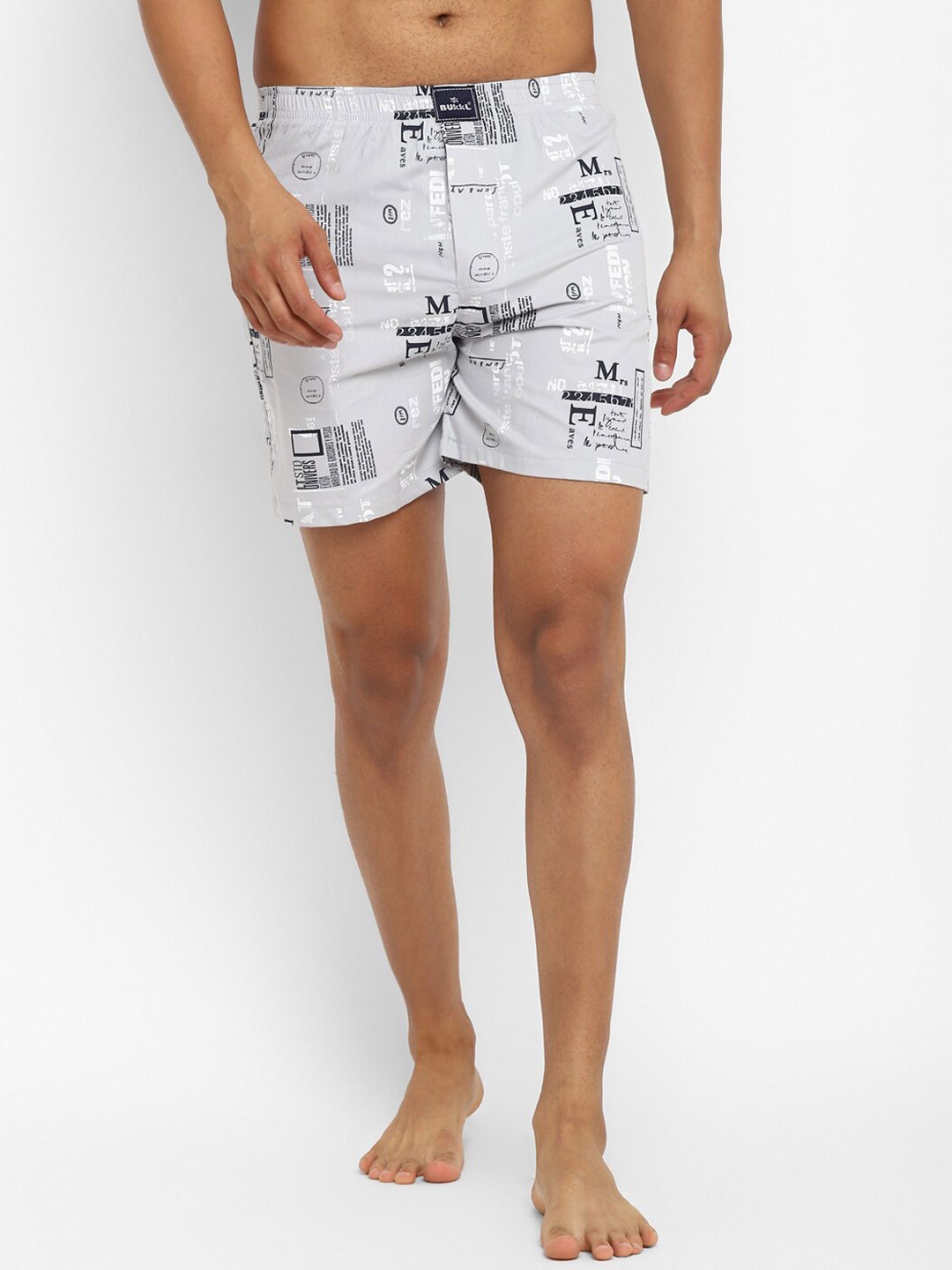 

Bukkl Pure Cotton Printed Anti-Roll Boxers LAFFER-8-Grey