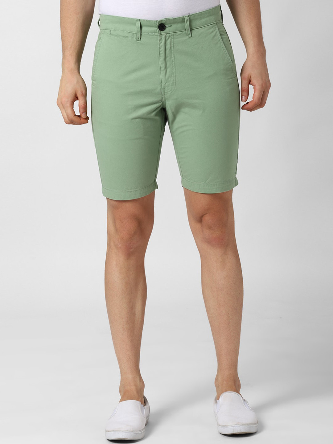 

Peter England Casuals Men Mid Rise Pure Cotton Shorts, Green