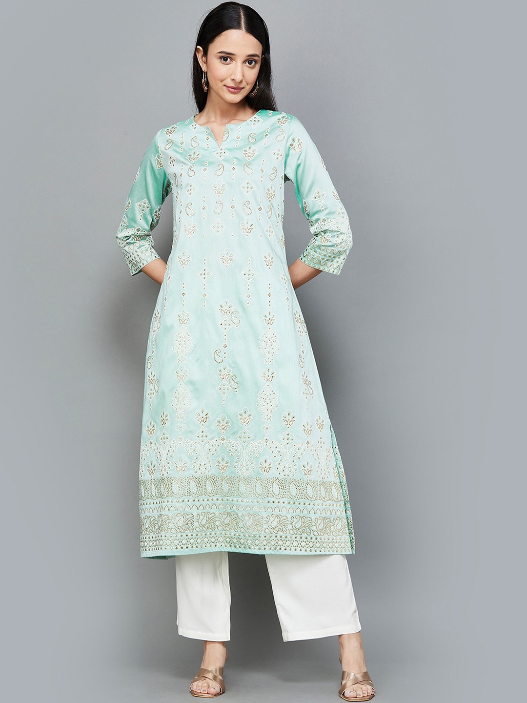 

Melange by Lifestyle Paisley Mukaish Straight Kurta, Green