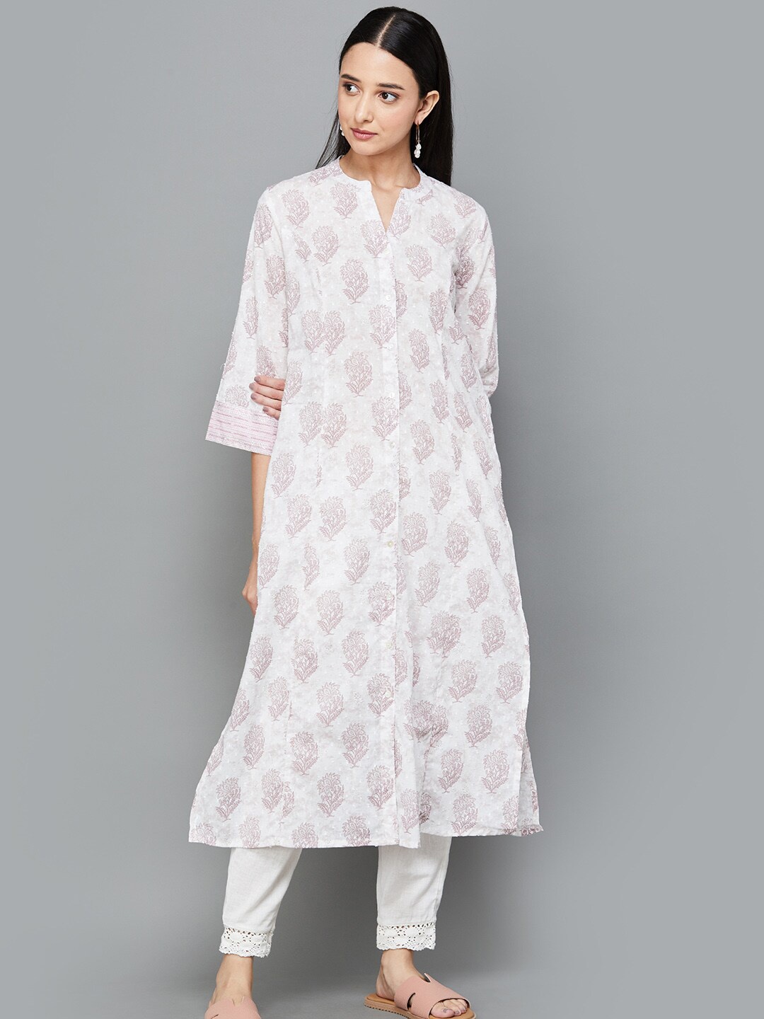 

Melange by Lifestyle Floral Printed Straight Pure Cotton Kurta, Pink