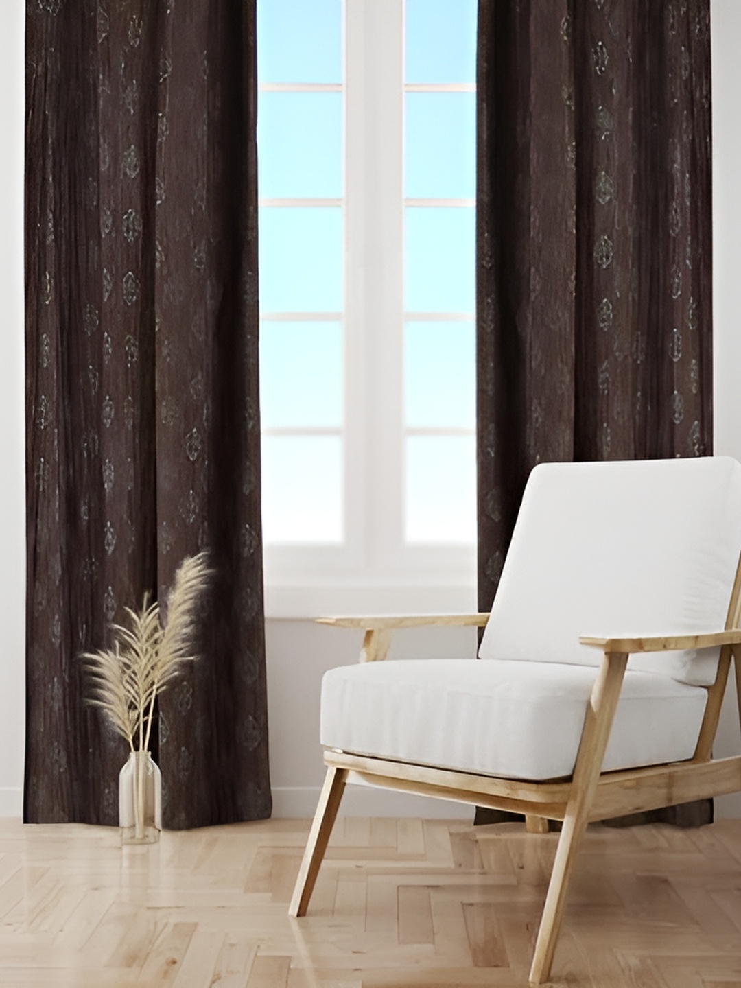 

Galaxy Home Decor Brown Set of 2 Floral Room Darkening Long Door Curtain