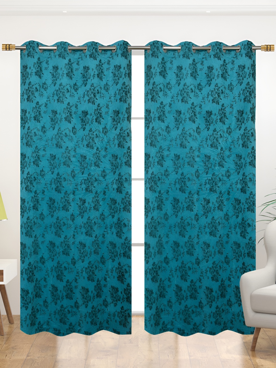 

Galaxy Home Decor Turquoise Blue Set of 2 Floral Room Darkening Window Curtain