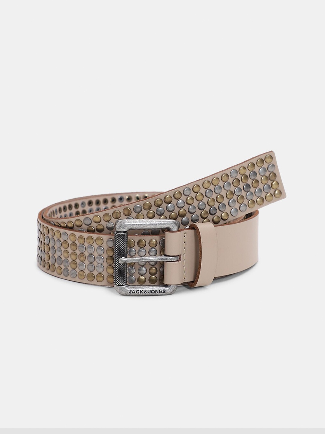 

Jack & Jones Men Embellished Leather Belt, Beige