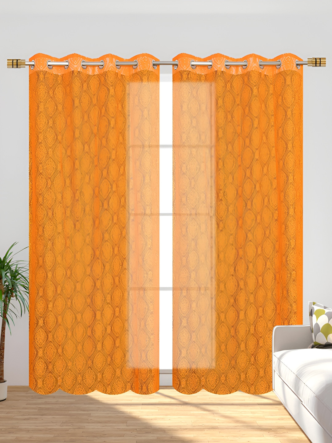 

Galaxy Home Decor Orange Floral Self Design Sheer Door Curtain