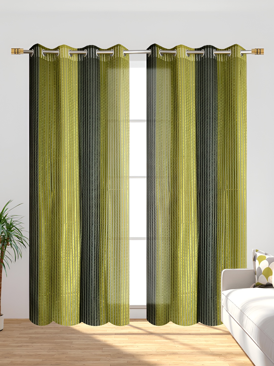 

Galaxy Home Decor Green Striped Sheer Door Curtain