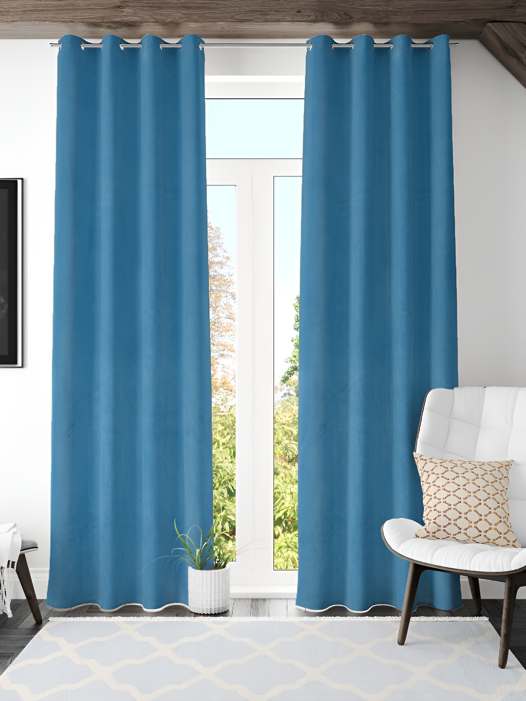 

Galaxy Home Decor Turquoise Blue 2 Pieces Room Darkening Long Door Curtains
