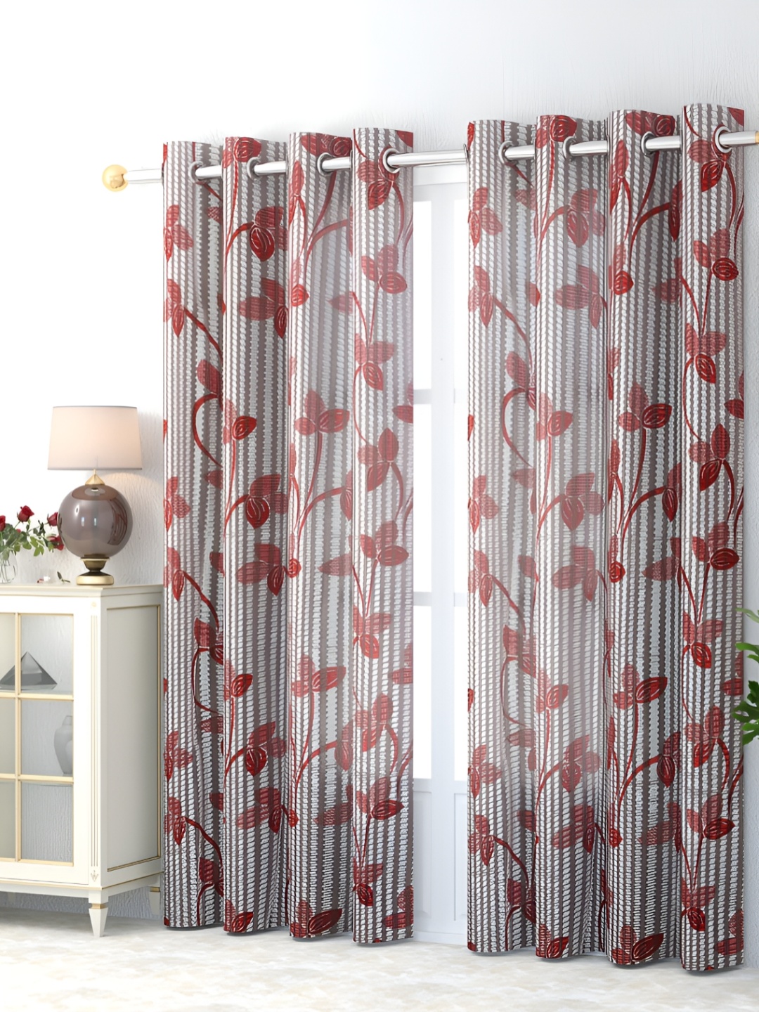 

Galaxy Home Decor Maroon 2 Pcs Floral Room Darkening Window Curtain