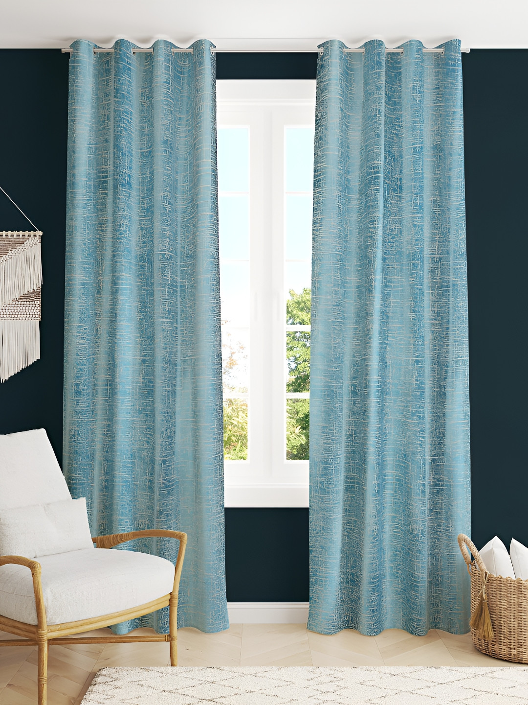 

Galaxy Home Decor Turquoise Blue 2 Pieces Abstract Room Darkening Window Curtains