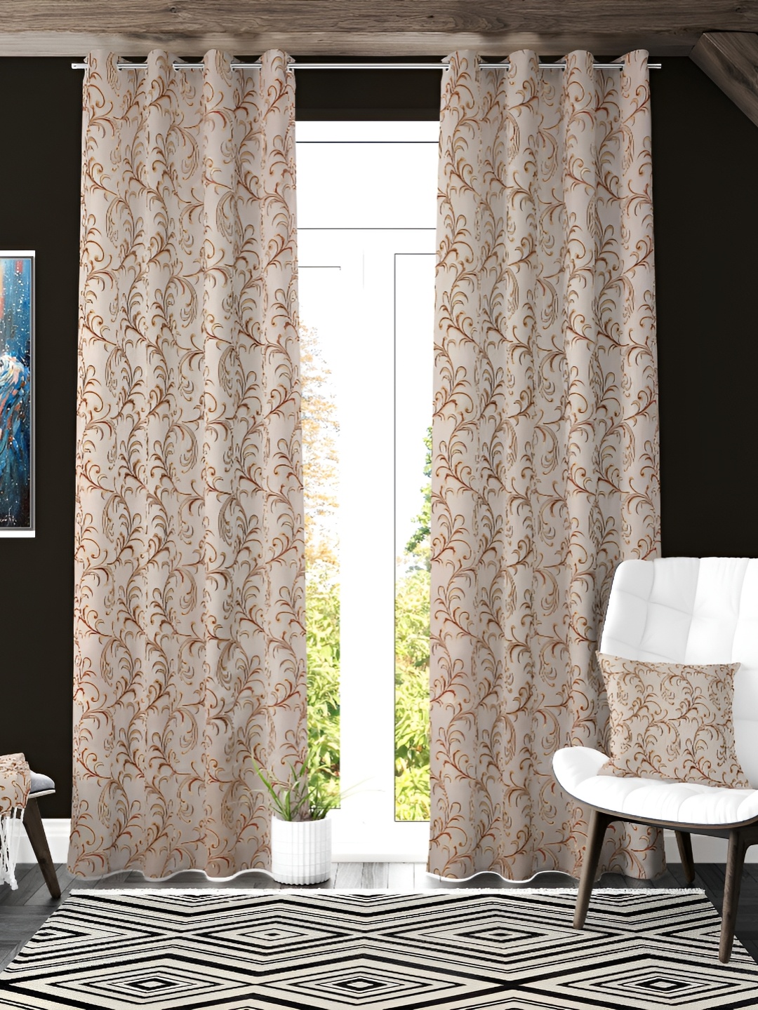 

Galaxy Home Decor Maroon & White Floral Room Darkening Window Curtain
