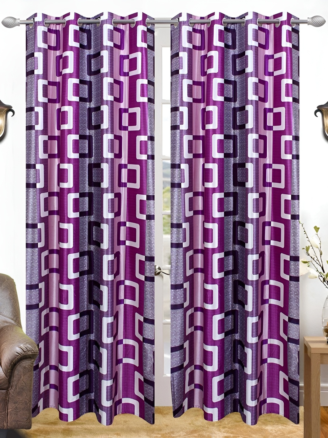 

Galaxy Home Decor Purple 2 Pieces Floral Eyelet Room Darkening Long Door Curtain