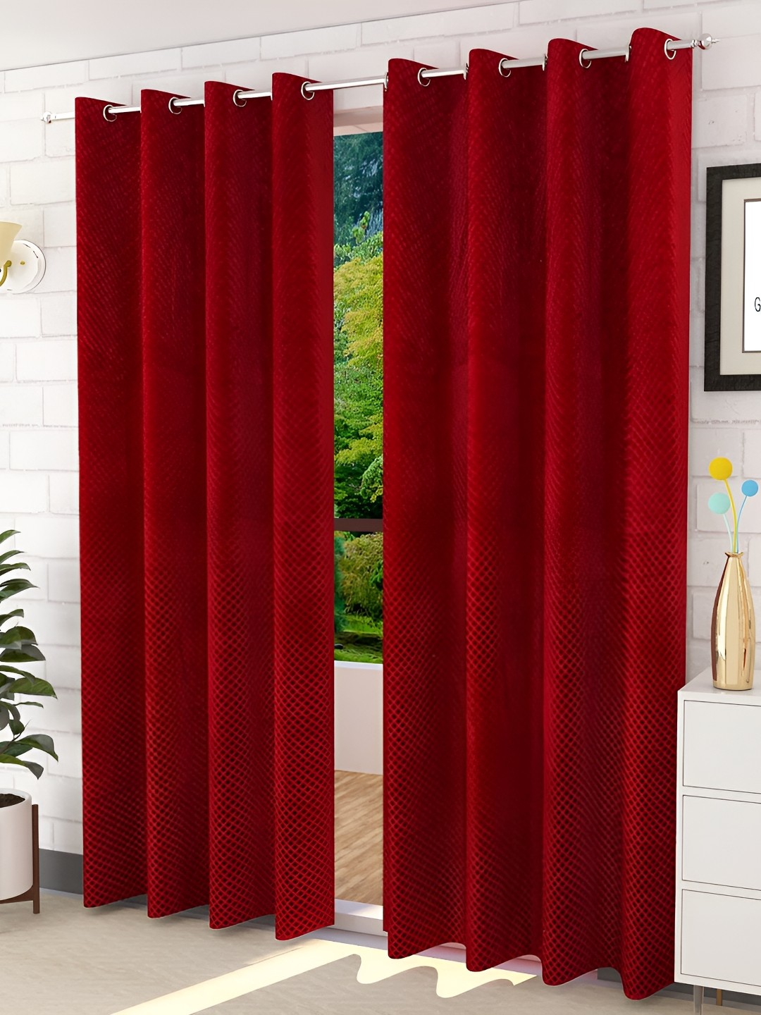 

Galaxy Home Decor Maroon Self Design Room Darkening Window Curtain