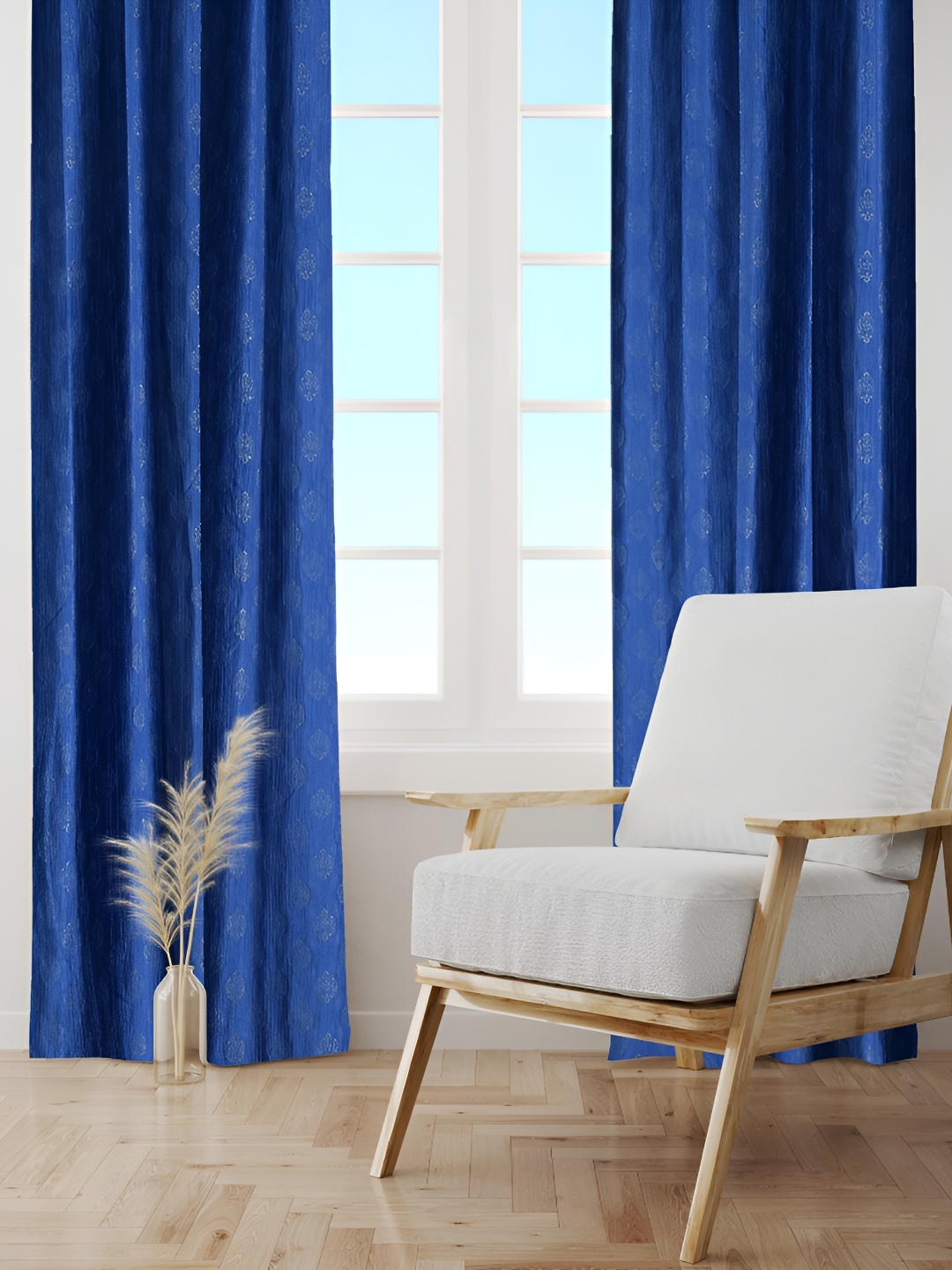 

Galaxy Home Decor Navy Blue Set of 3 Floral Room Darkening Window Curtain