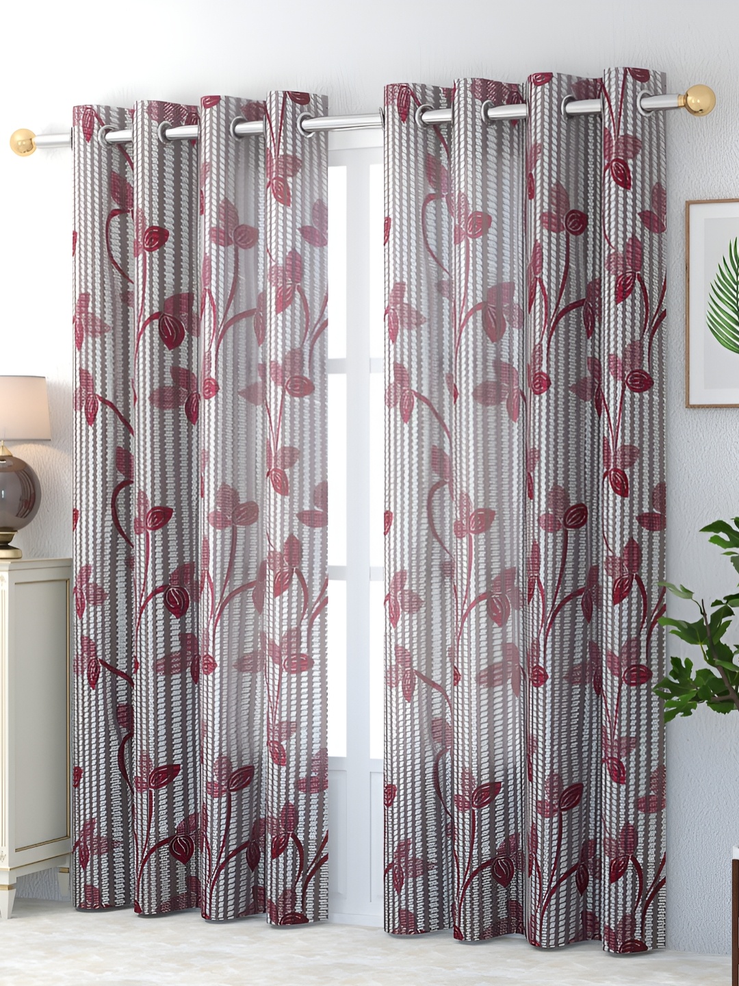 Galaxy Home Decor Pink & White 3Pcs Floral Room Darkening Window Curtains