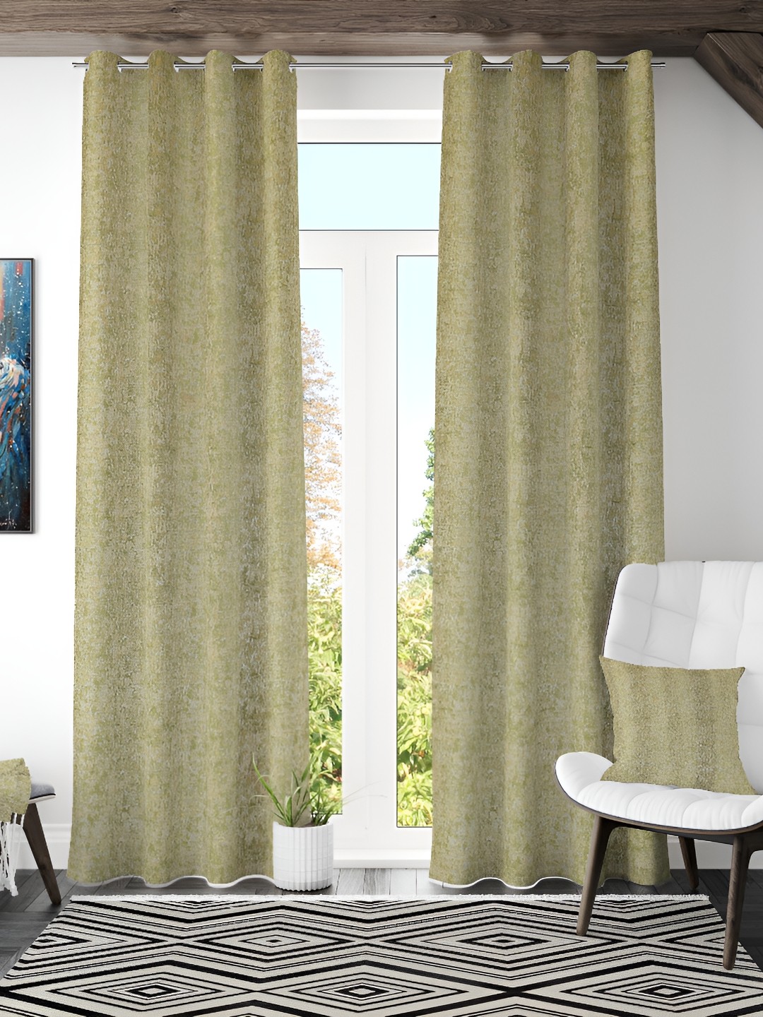 

Galaxy Home Decor Green 2 Pcs Floral Room Darkening Door Curtain